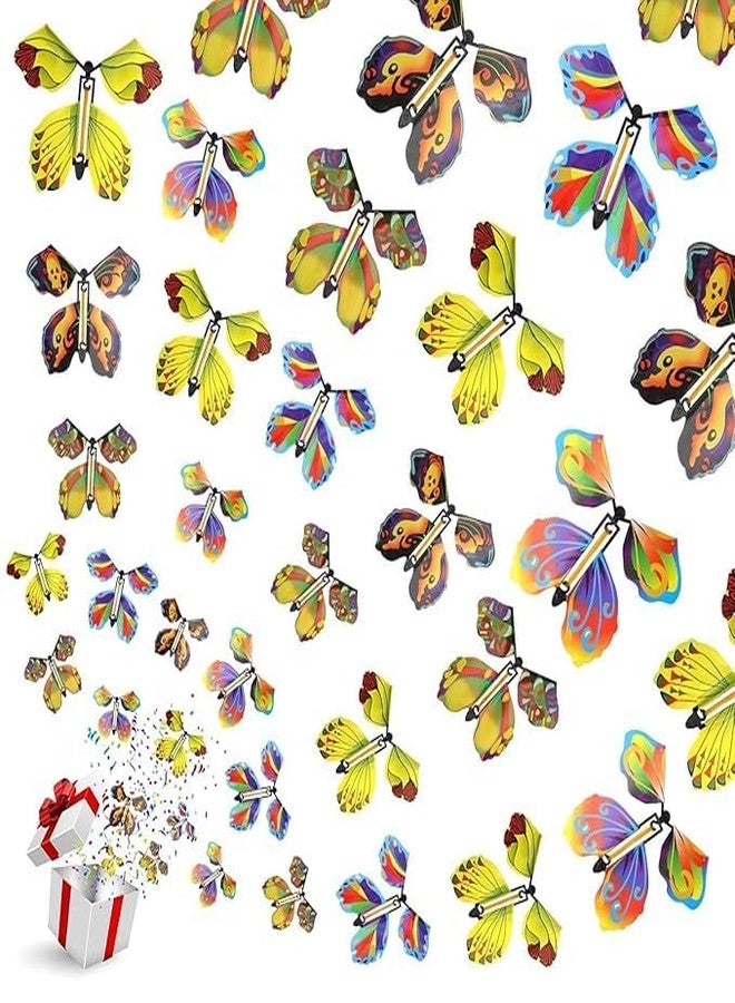 SGABANI Flying Butterfly Toy Set, Wind Up Toy Elastic Band Powered Butterfly Bright Colours Magic Card Wind for Big Surprise Birthday Wedding (Pack of 10) - Image 1